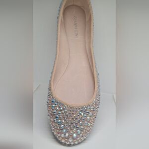 Gianni Bini Beige Rhinestone Embellished Flats